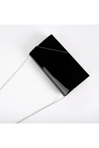 Poșetă Elegantă Negru Din Piele Întoarsă Cu Capac Lăcuit
