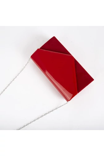 Poșetă Elegantă Roșu Din Piele Întoarsă Cu Capac Lăcuit