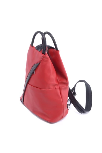 Besty Rucsac Mic Piele Naturală Negru/Roșu pentru Femei