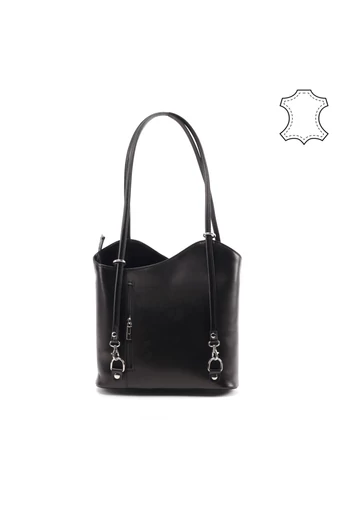 Besty Rucsac Și Geantă De Umăr Negru Din Piele Naturală