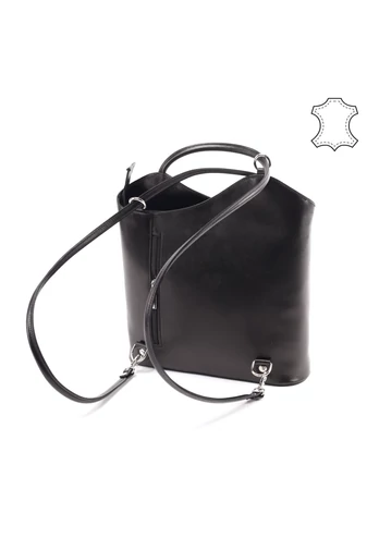 Besty Rucsac Și Geantă De Umăr Negru Din Piele Naturală