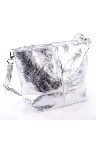 Besty Geantă Crossbody Argintiu Din Piele Naturală Dimensiune Medie