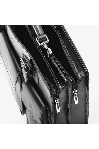 Besty Servietă Neagră Unisex Din Piele Cu Multe Buzunare