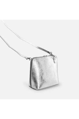 Vera Pelle Geantă Crossbody Mini Argintie Din Piele Naturală