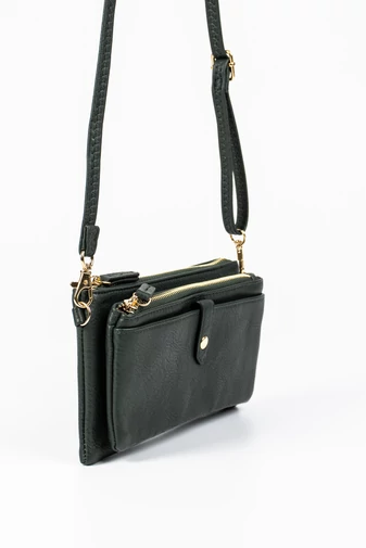 JGL Geantă Crossbody Verde Închis Cu Dublu Compartiment Din Imitație Piele