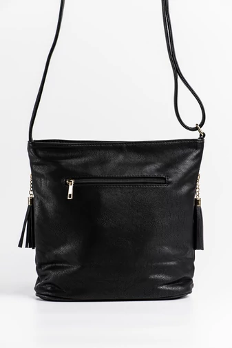 Monica&Co Geantă Crossbody Piele Ecologică Neagră cu Ciucuri pentru Femei