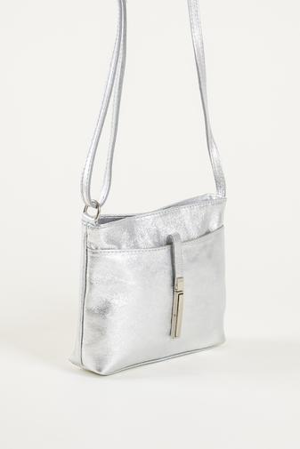 Geantă Crossbody Piele Naturală Argintie