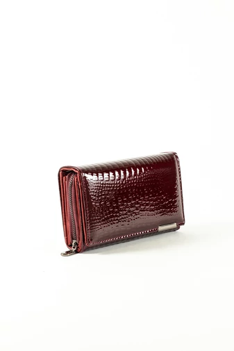 FUREDANNI Portofel Damă Maro Piele Naturală Lac Cu Design Croco