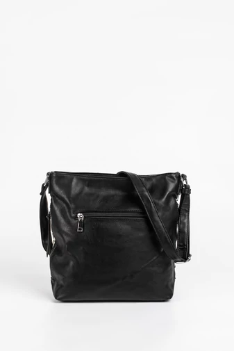 Geantă Crossbody Negru-Alb Piele Ecologică cu Cusătură Decor