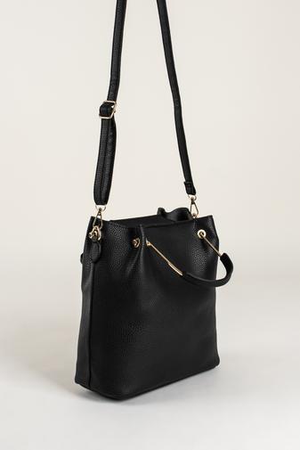 R&J Geantă de Mână cu Geantă Crossbody Imitație Piele Neagră pentru Dame