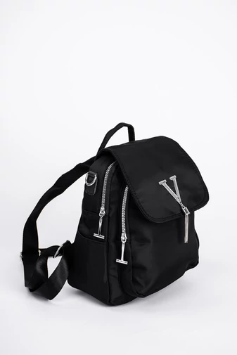   R&amp;J Rucsac Mediu și Geantă Umăr 2in Material Impermeabil Negru Decor Argintiu V