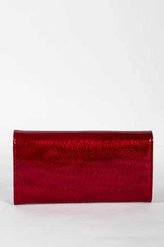 FUREDANNI Portofel Damă Roșu Piele Naturală Lac Cu Design Croco