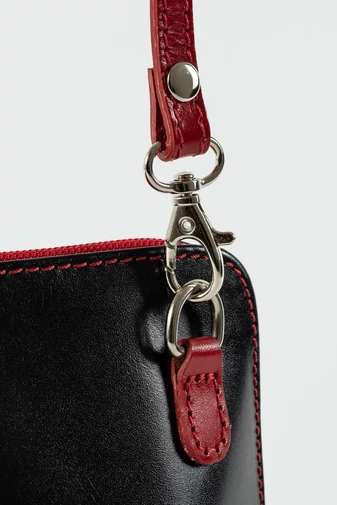 Vera Pelle Geantă Crossbody Negru -Roșu Mini Din Piele Naturală