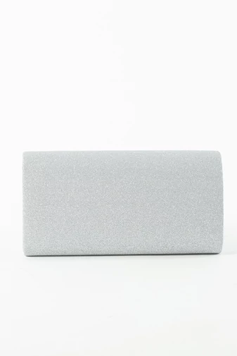 Geantă De Ocazie Mini Argintie Cu Sclipici Accesorizat Cu Un V Metalic 