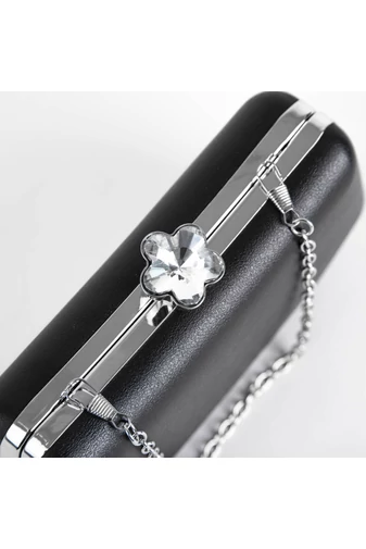 Geantă Damă Clutch Negru Cu Închizător Tip Floare