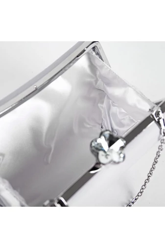 Geantă Damă Clutch Argintiu Cu Închizător Tip Floare 