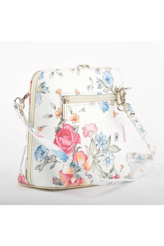 Vivien Geantă Crossbody Bej Dimensiune Mică Din Piele Naturală Cu Motive Florale