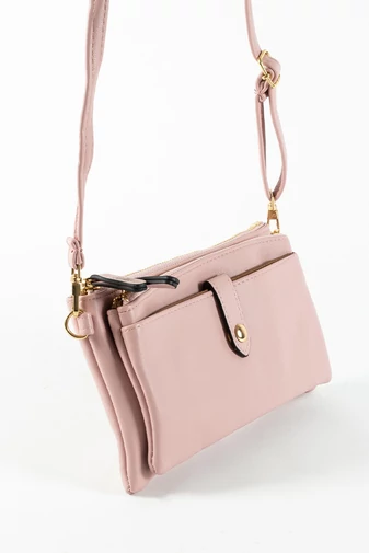 JGL Geantă Roz Crossbody Cu Compartimente Duble Din Imitație Piele