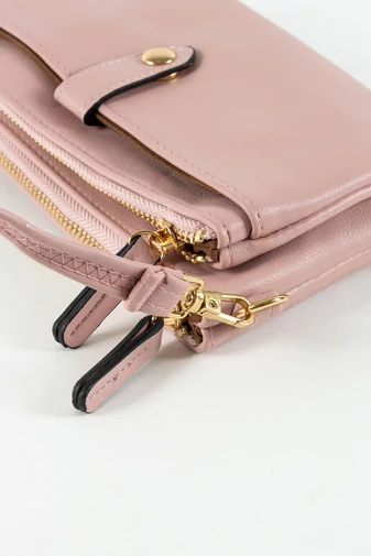 JGL Geantă Roz Crossbody Cu Compartimente Duble Din Imitație Piele