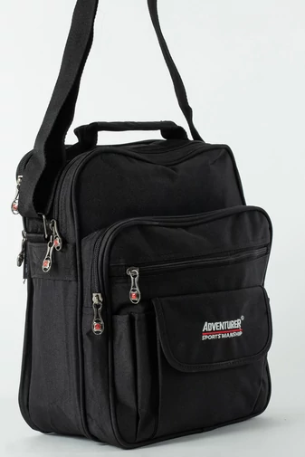 Adventurer Geantă Neagră Crossbody De Bărbați Din Pânză Cu Multe Buzunare