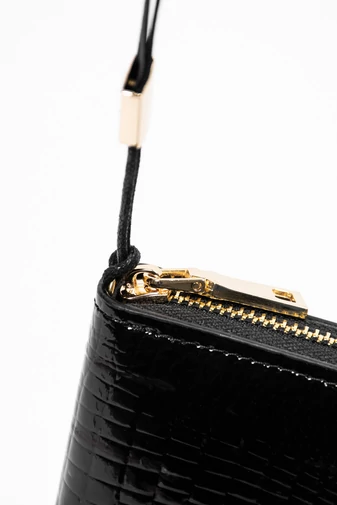 Fuerdanni Portofel Damă Negru Din Piele Ecologică Lăcuită Cu Design Croco