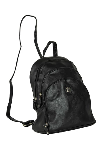 	 Rucsac Damă Negru Din Imitație Piele Cu 3 Compartimente Dimensiune Mică