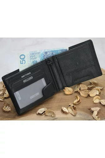 Bellugio Portofel Bărbați  Din Piele Naturală Negru Cu Etichetă RFID