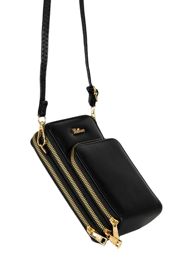 ESLEE Geantă Crossbody Neagră Mini CuTrei Compartimente Din Imitație Piele