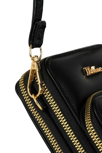 ESLEE Geantă Crossbody Neagră Mini CuTrei Compartimente Din Imitație Piele