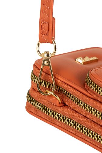 ESLEE Geantă Crossbody Portocaliu Mini CuTrei Compartimente Din Imitație Piele