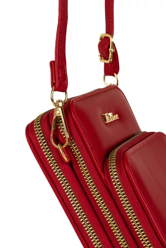 ESLEE Geantă Crossbody Roșie Mini CuTrei Compartimente Din Imitație Piele