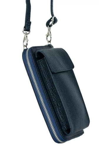 Geantă Crossbody/ Portofel Albastru Închis Din Piele Naturală 