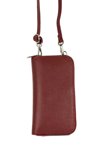 Geantă Crossbody/ Portofel Vișiniu Din Piele Naturală 