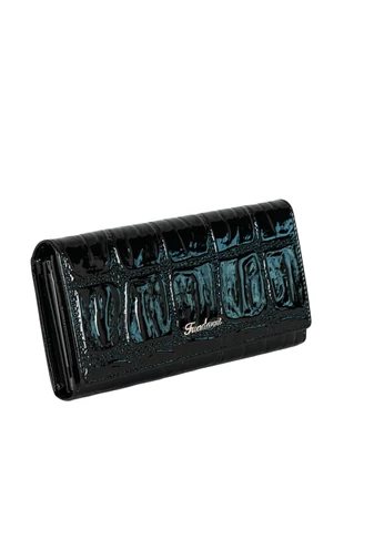 Fuerdanni Portofel de Damă Lacuit de Culoare Neagră Din Piele Naturală , Dimensiuni 18,5* 9* 3cm
