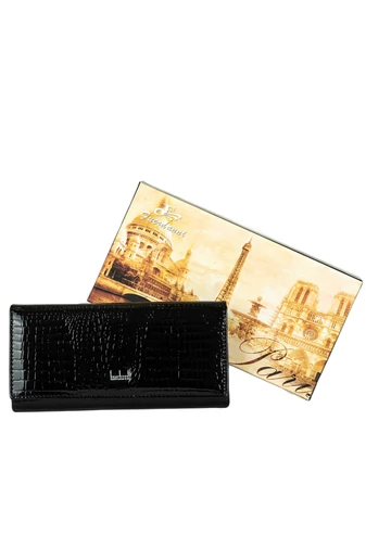 Fuerdanni Portofel Damă Negru Lăcuit din Piele Naturală , Dimesiuni 18,5* 9,5* 3cm