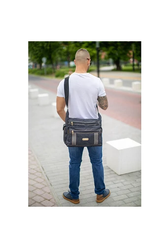 BONLUO Geantă Crossbody Neagră Pentru Bărbați Din Pânză Cu Penar