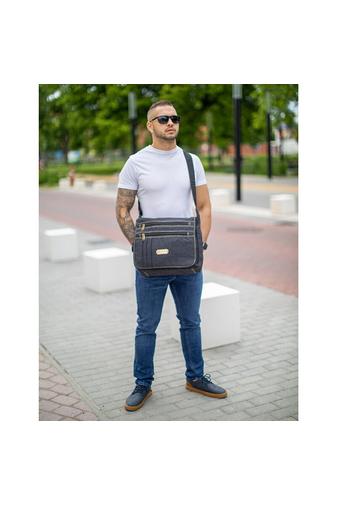 BONLUO Geantă De Umăr Negru Din Pânză Pentru Bărbați