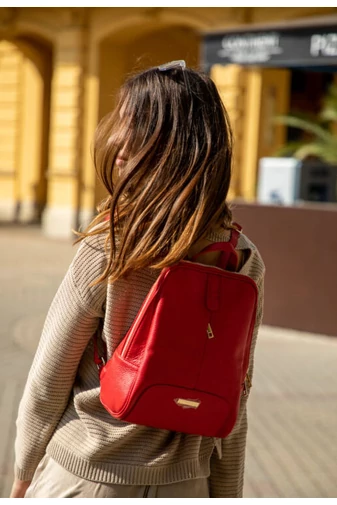 Besty Rucsac Roșu Din Piele Naturală