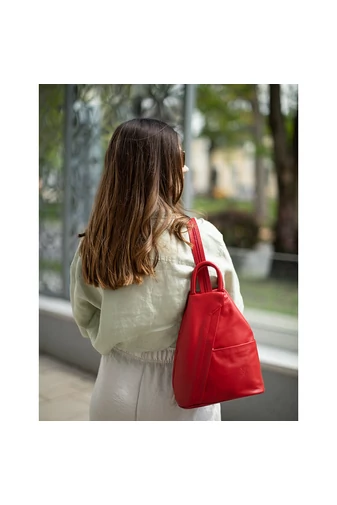 Besty Rucsac Mic Piele Naturală Negru/Roșu pentru Femei