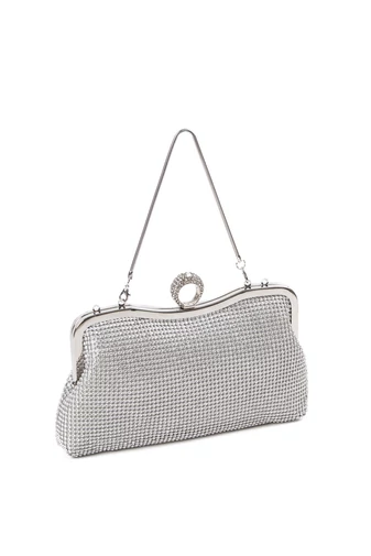 Geantă De Mână/ Crossbody Gri Cu Pietre Arginti Pentru Ocazii Speciale