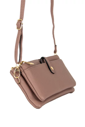 Geantă Crossbody Mini Roz Cu Dublu Compartiment Din Imitație Piele