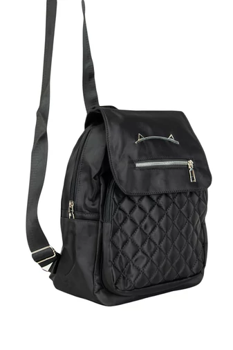 D.D.DAS Rucsac Mini Negru Material Impermeabil Accesorizat Cu Urechiușe De Pisică