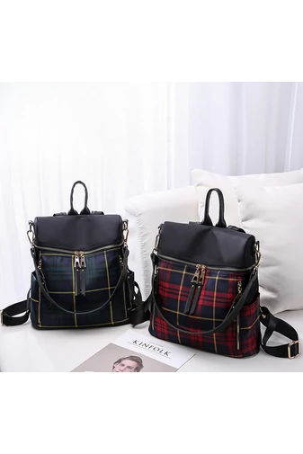 Bonluo Rucsac/Geantă De Umăr Mini De Damă Negru Cu Carouri Roșii Din Material Impermeabil  