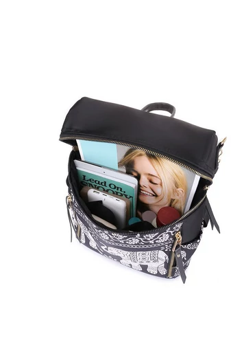 Bonluo Rucsac/Geantă De Umăr Mini De Damă Negru Cu Model Elefant Din Material Impermeabil  
