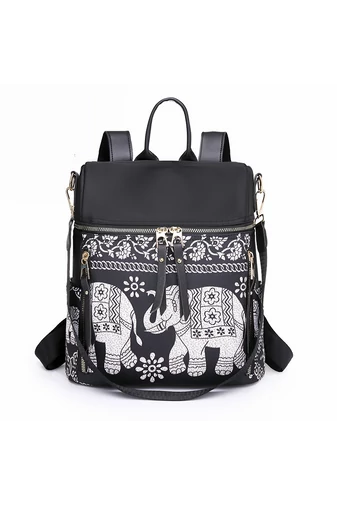 Bonluo Rucsac/Geantă De Umăr Mini De Damă Negru Cu Model Elefant Din Material Impermeabil  