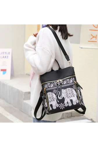 Bonluo Rucsac/Geantă De Umăr Mini De Damă Negru Cu Model Elefant Din Material Impermeabil  