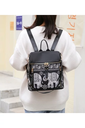 Bonluo Rucsac/Geantă De Umăr Mini De Damă Negru Cu Model Elefant Din Material Impermeabil  