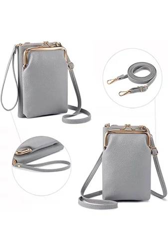 Bonluo Geantă Crossbody Mică Tip Portofel Gri Din Imitație De Piele Dimensiuni 18*11*5cm