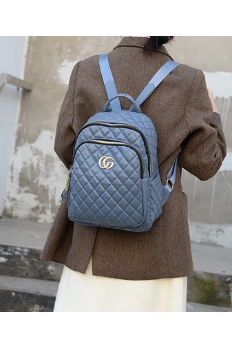 Bonluo Rucsac Damă Albastru Închis Din Imitație Piele Model Cusătura În Formă De Romb