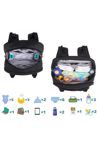 Bonluo Set Rucsac Multifuncțional Negru Pentru Mămici Cu Saltea Pentru Înfășat Nou-Născuți Dimensiune (40x30x18cm)